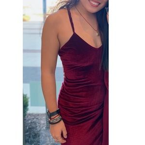 Burgundy velvet mini dress